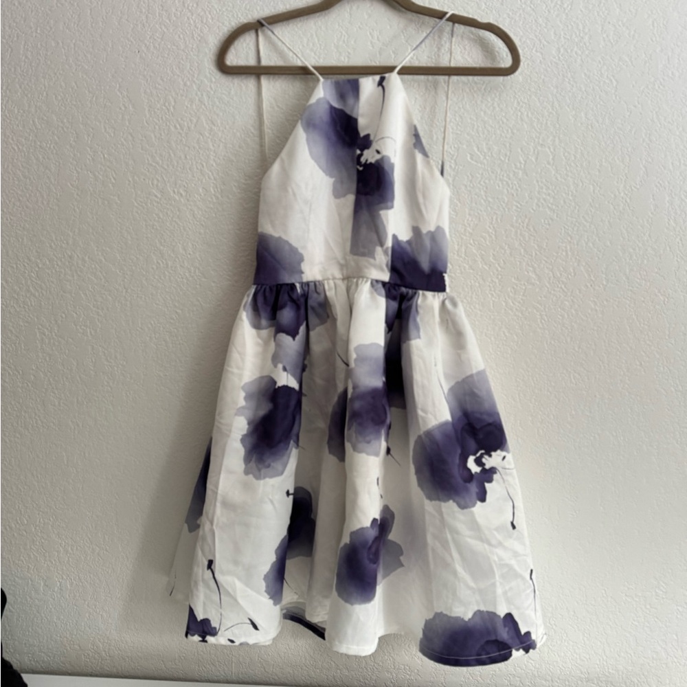 Floral Halter Dress - White and Purple